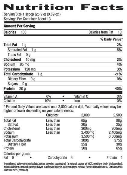 100% WHEY SUGAR FREE PROTEIN COCONUT FLAVOR, 11.2 OZ