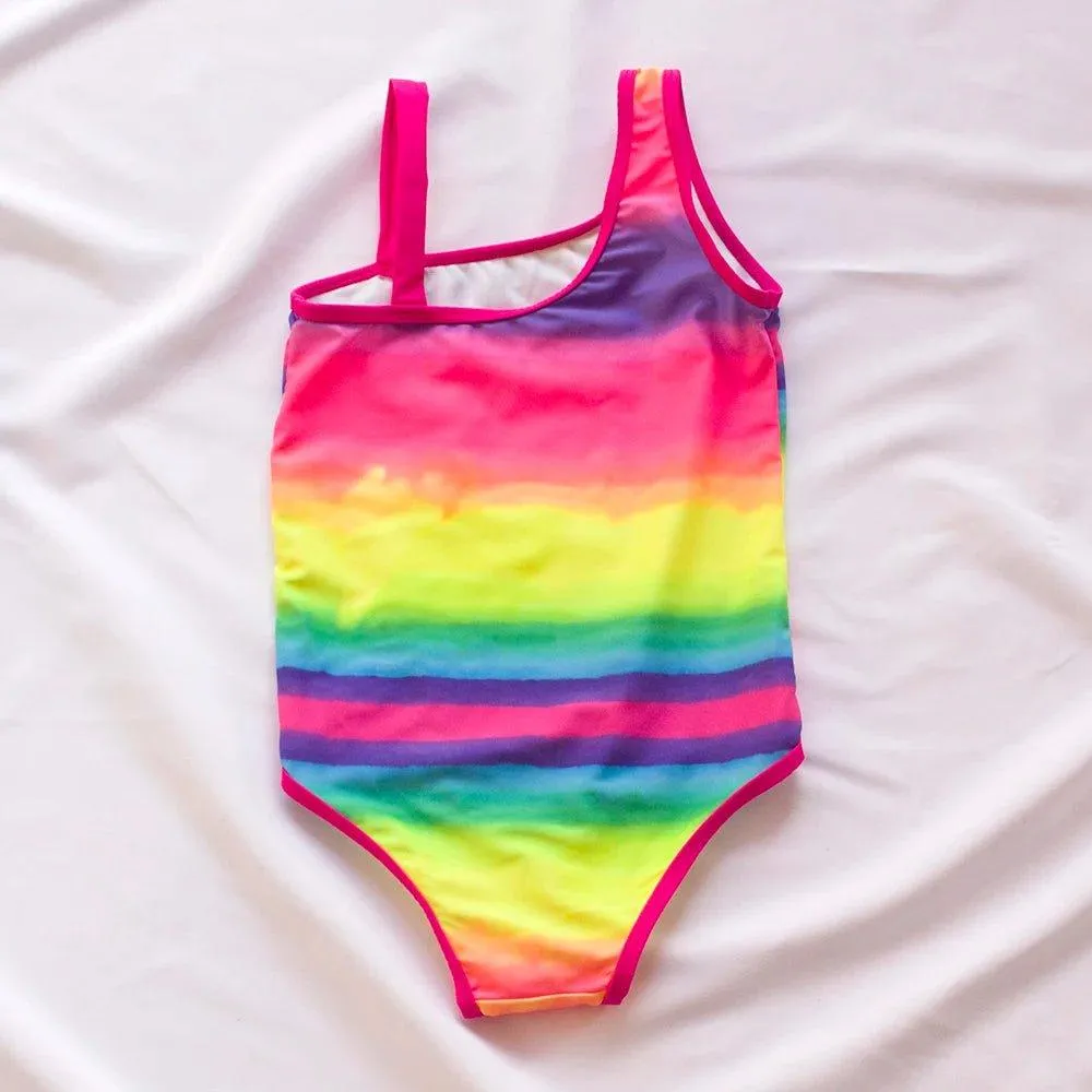 3-8 Years Rainbow Print Kids Girls One Piece Swimsuit Children Baby Summer Swimwear Mermaid Swimming Suit Child Bathing Suit