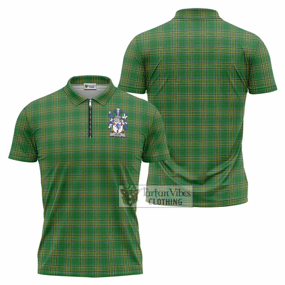 Adair Irish Clan Tartan Zipper Polo Shirt with Coat of Arms