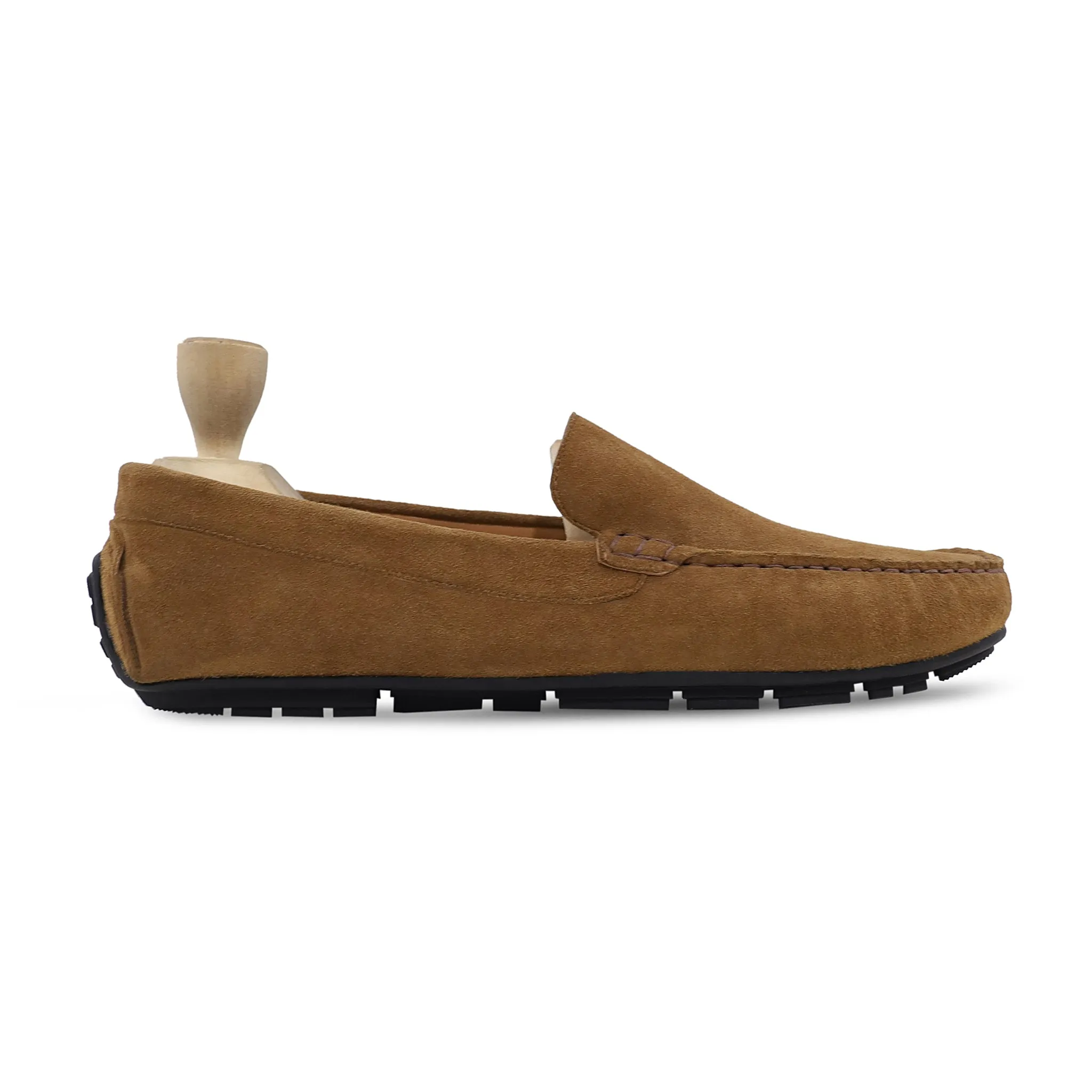 Adela - Men's Camel Kid Suede Driver Shoe