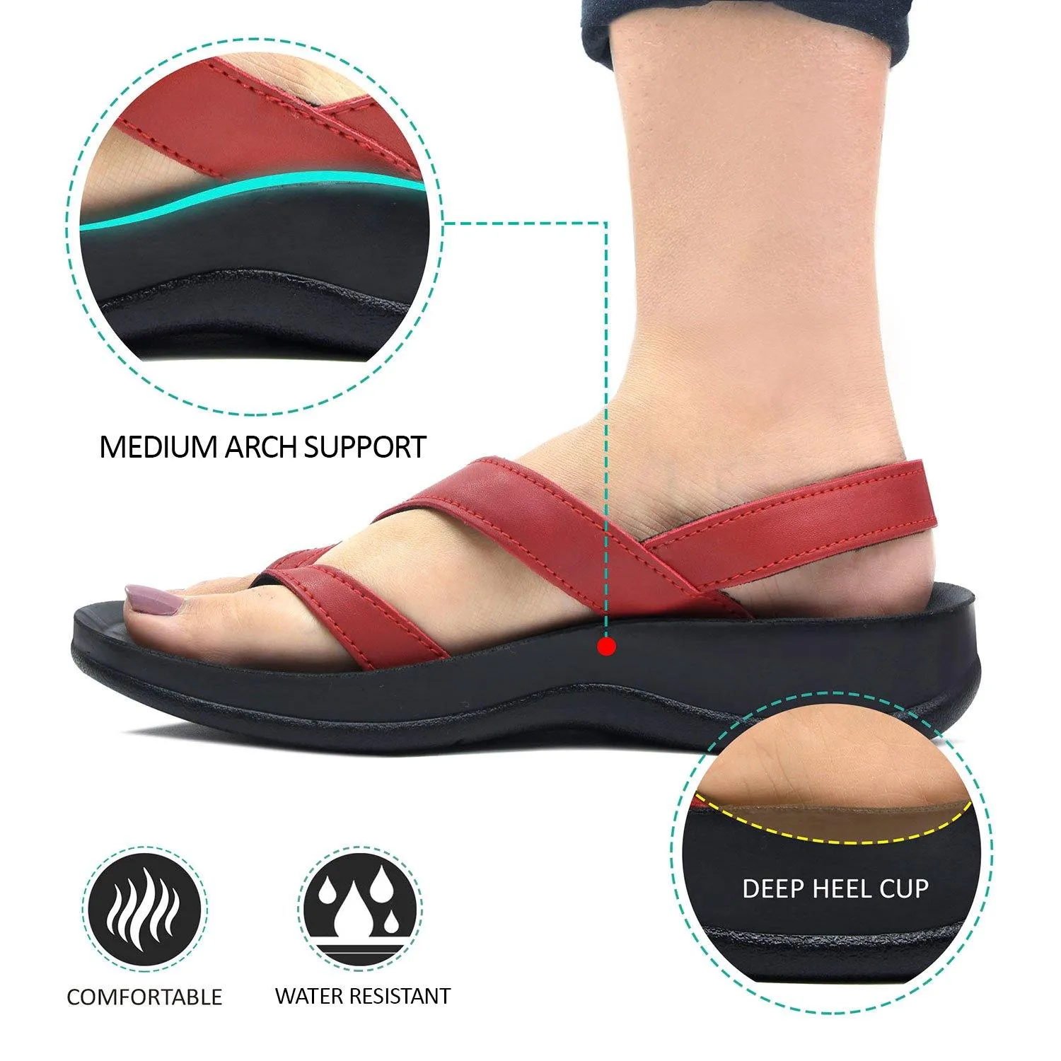 Aerosoft - Deke S5904 Slingback Arch Support Strappy Comfortable Walking Sandals For Women