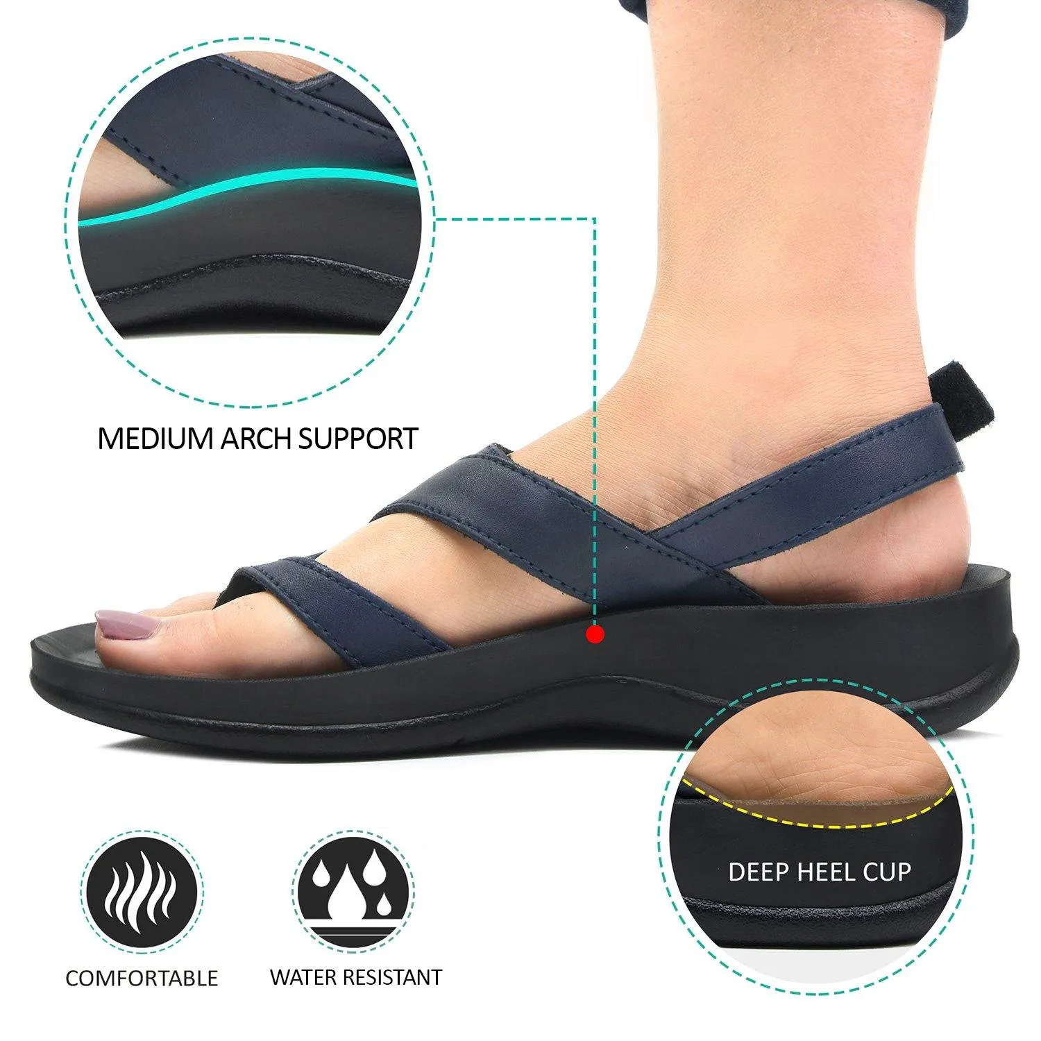 Aerosoft - Deke S5904 Slingback Arch Support Strappy Comfortable Walking Sandals For Women