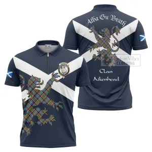 Aikenhead Tartan Lion Rampant Zipper Polo Shirt Proudly Display Your Heritage with Alba Gu Brath and Clan Name