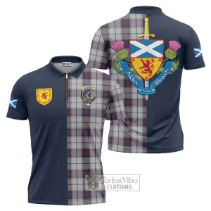 Alexander of Menstry Dress Tartan Zipper Polo Shirt Alba with Scottish Lion Royal Arm Half Style