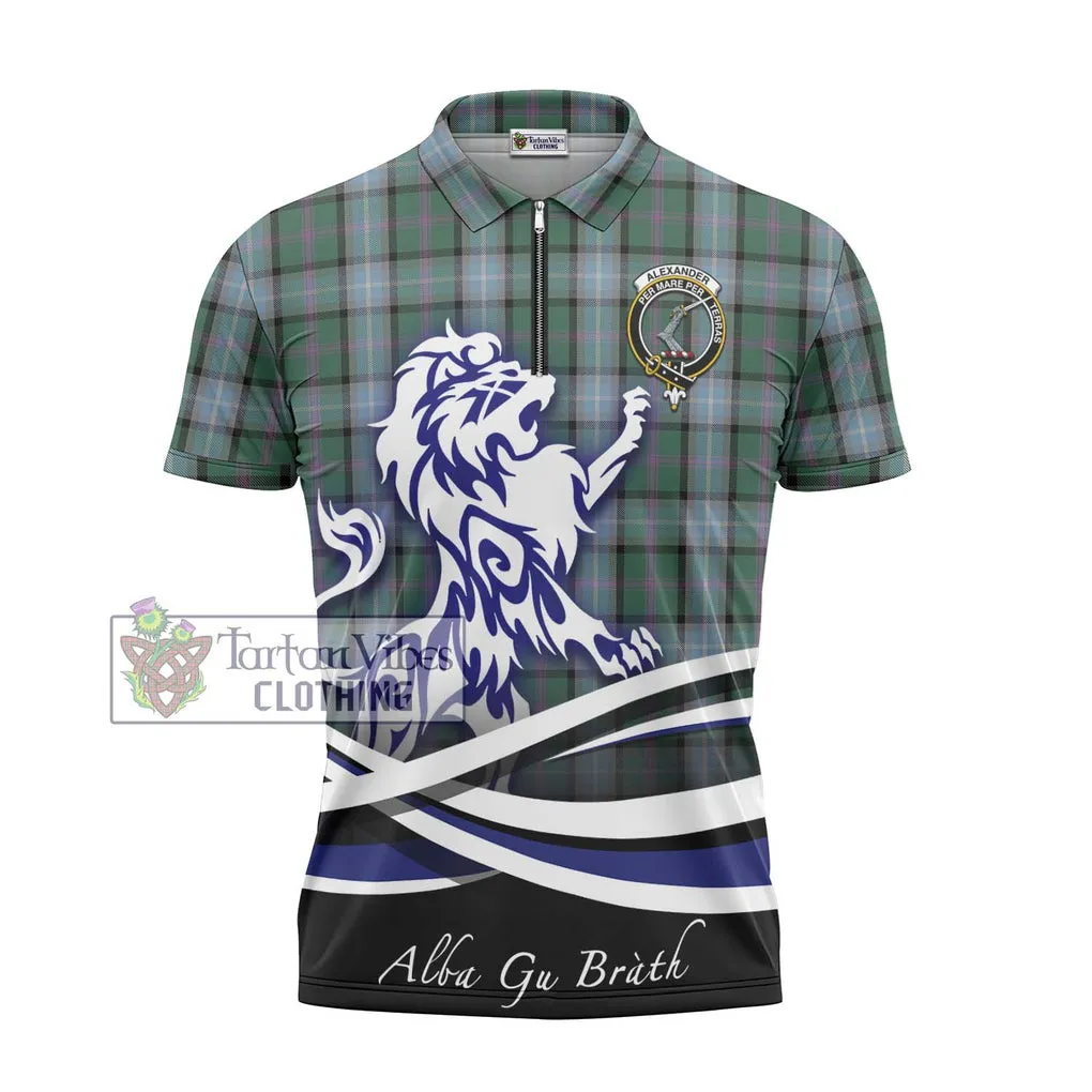 Alexander of Menstry Hunting Tartan Zipper Polo Shirt with Alba Gu Brath Regal Lion Emblem