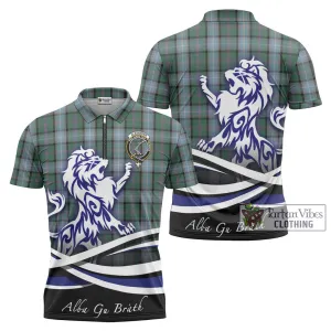 Alexander of Menstry Hunting Tartan Zipper Polo Shirt with Alba Gu Brath Regal Lion Emblem