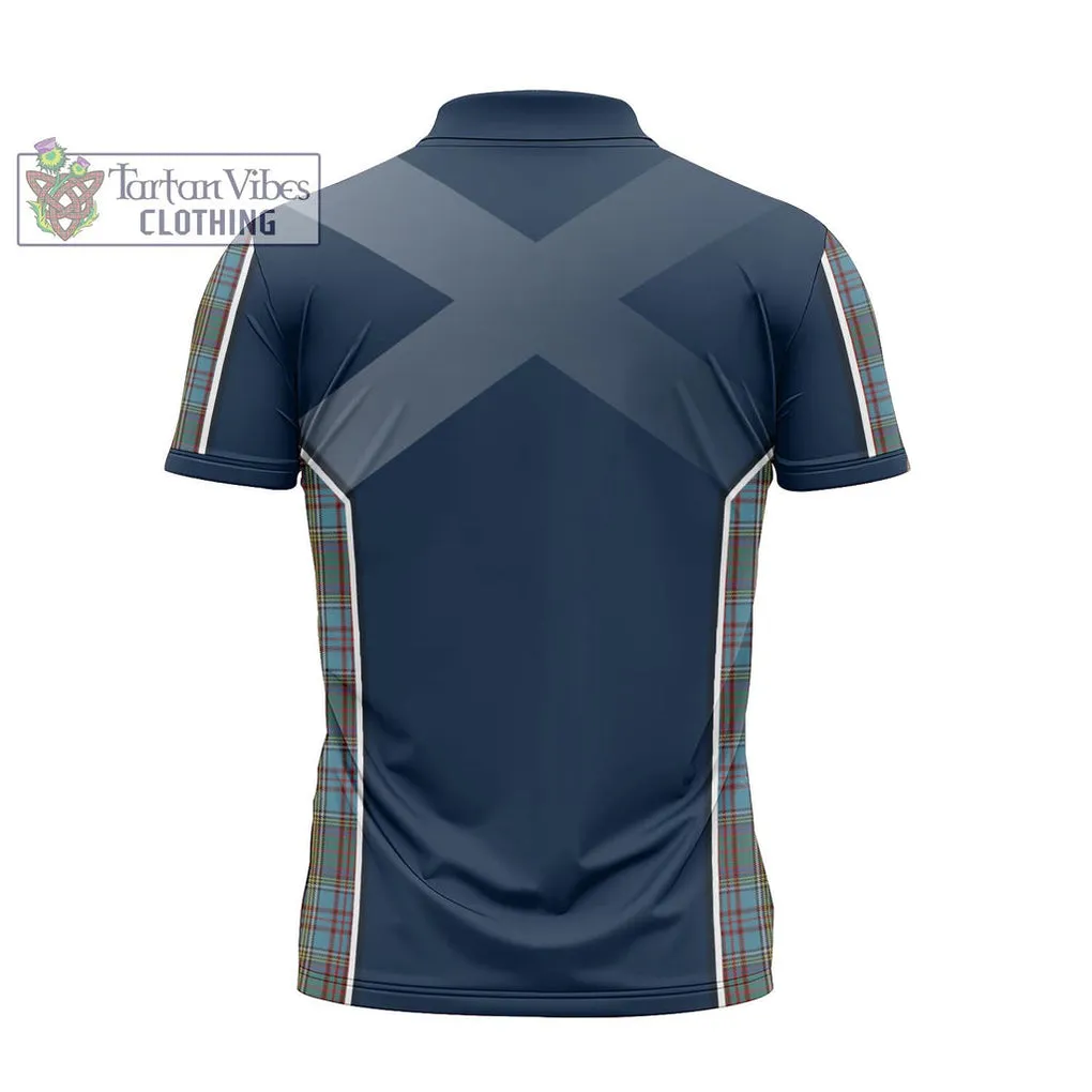 Anderson Tartan Zipper Polo Shirt with Family Crest and Scottish Thistle Vibes Sport Style