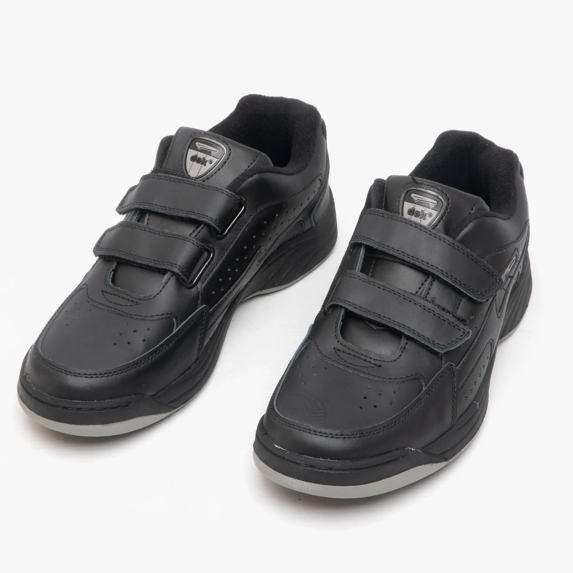 ARIZONA Teen Boys Leather Twin Touch Fastening Trainers Black