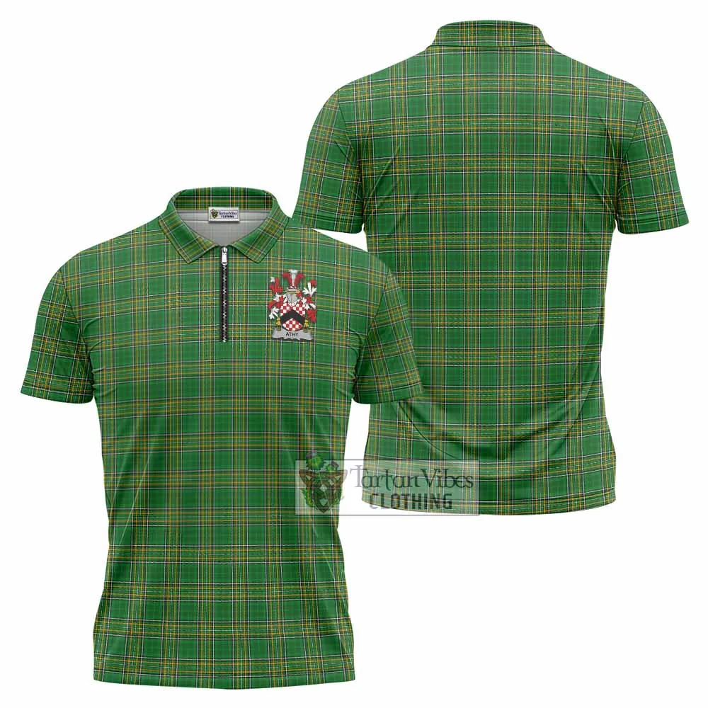 Athy Irish Clan Tartan Zipper Polo Shirt with Coat of Arms