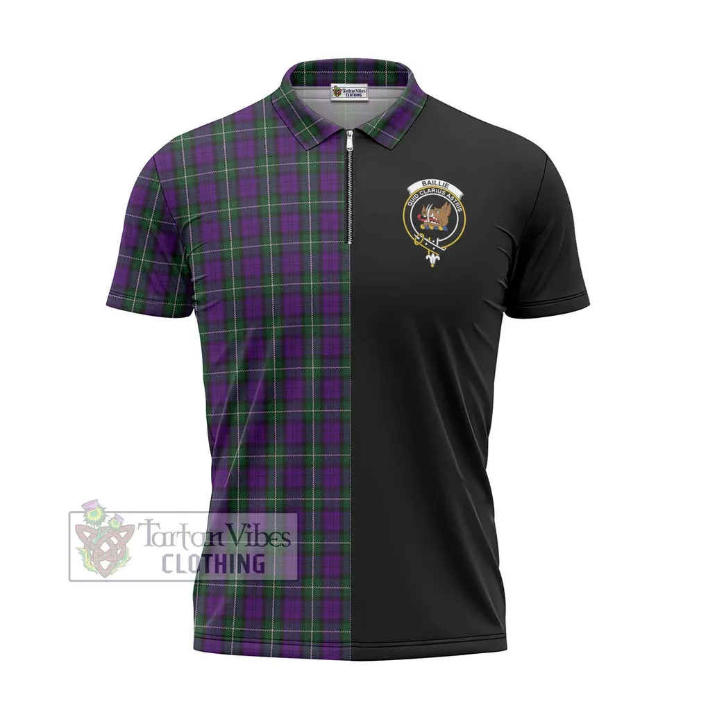 Baillie Highland Society Tartan Zipper Polo Shirt with Family Crest and Half Of Me Style