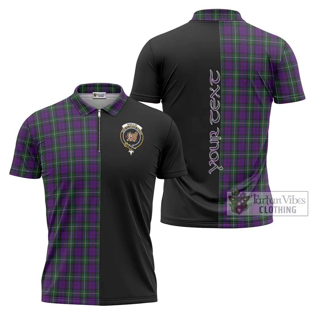 Baillie Highland Society Tartan Zipper Polo Shirt with Family Crest and Half Of Me Style