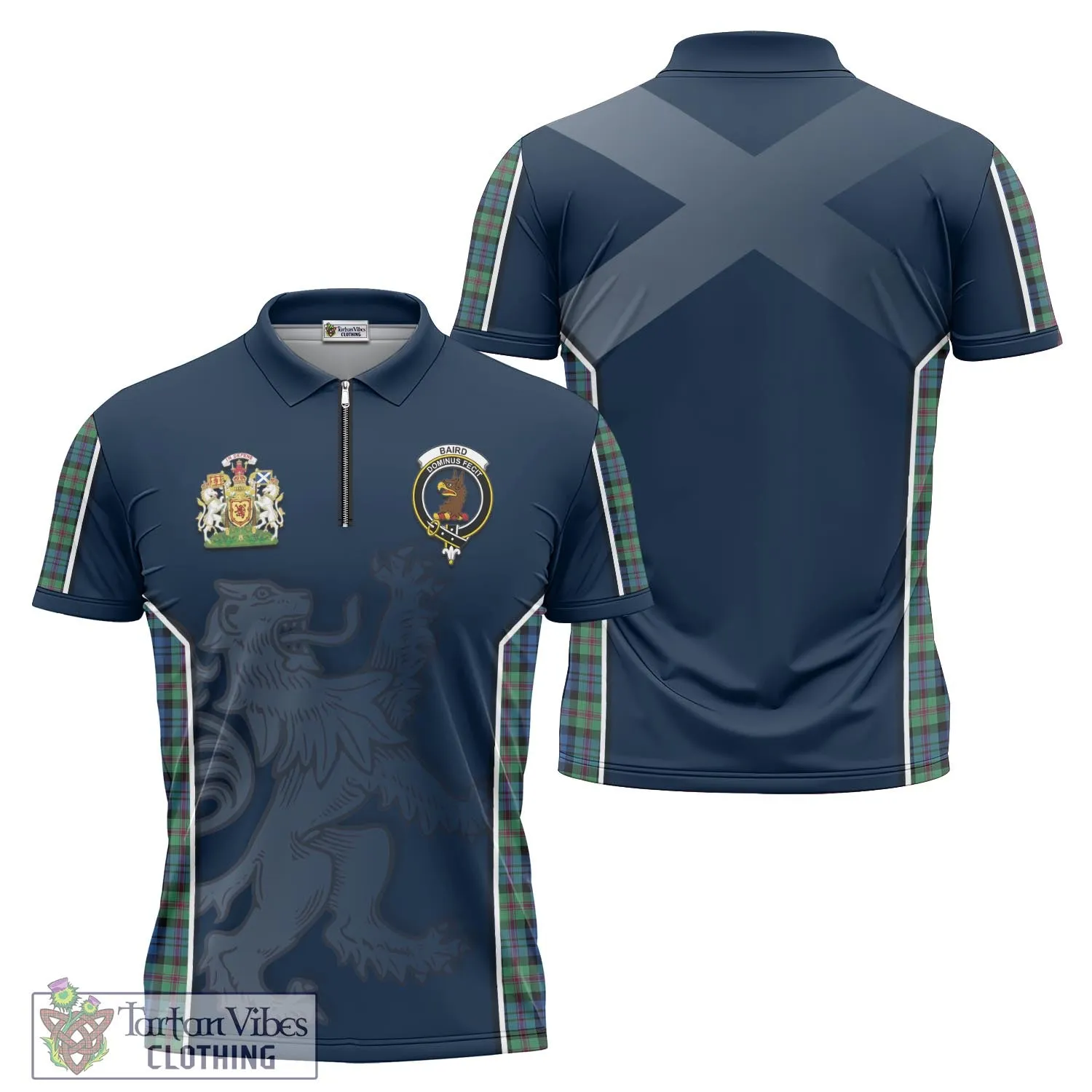 Baird Ancient Tartan Zipper Polo Shirt with Family Crest and Lion Rampant Vibes Sport Style