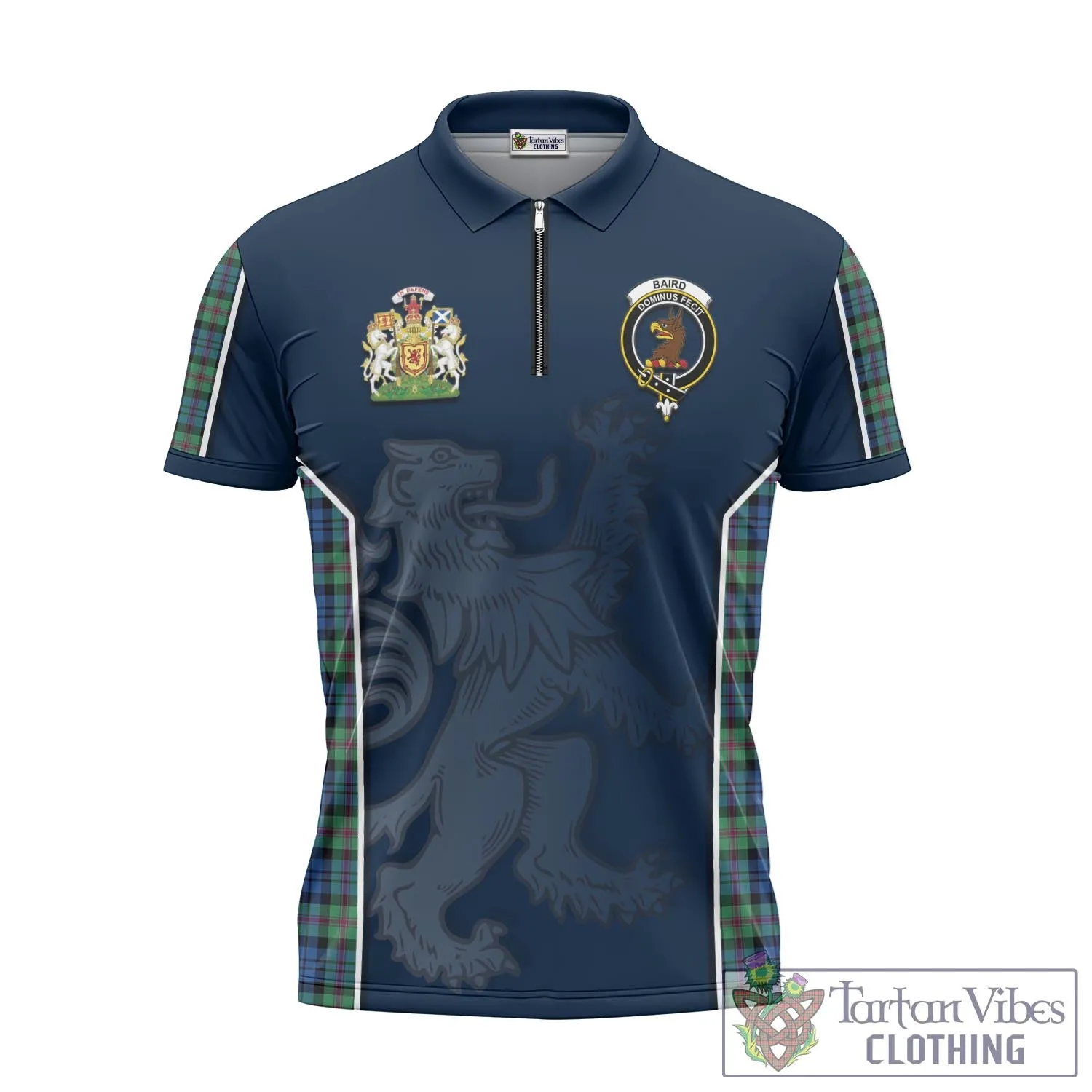 Baird Ancient Tartan Zipper Polo Shirt with Family Crest and Lion Rampant Vibes Sport Style