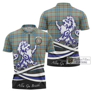 Balfour Blue Tartan Zipper Polo Shirt with Alba Gu Brath Regal Lion Emblem