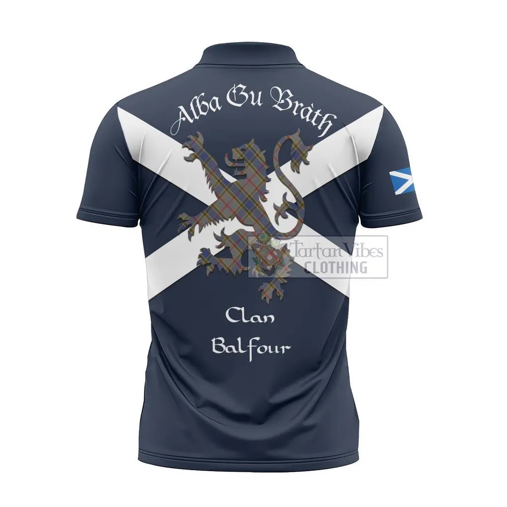 Balfour Tartan Lion Rampant Zipper Polo Shirt Proudly Display Your Heritage with Alba Gu Brath and Clan Name