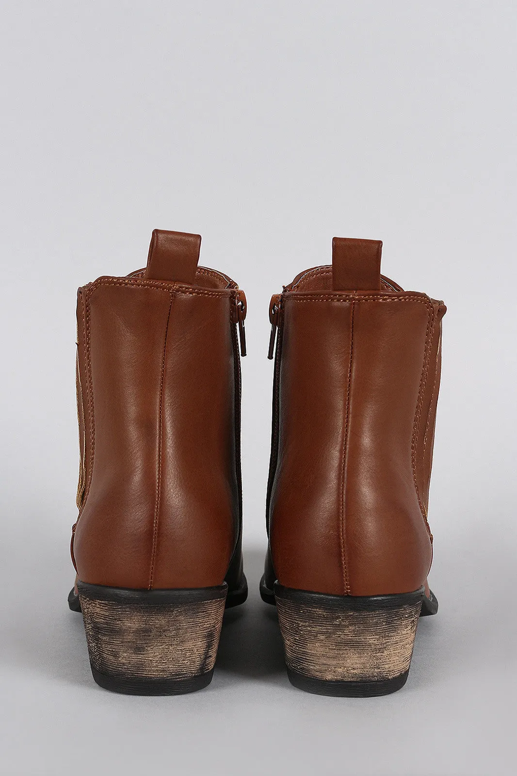 Bamboo Slit Gores Western Burnished Ankle Boots