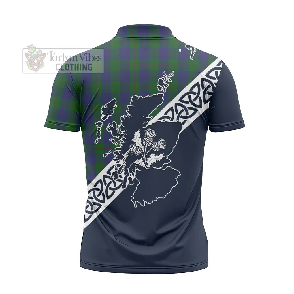 Barclay Tartan Zipper Polo Shirt Featuring Thistle and Scotland Map