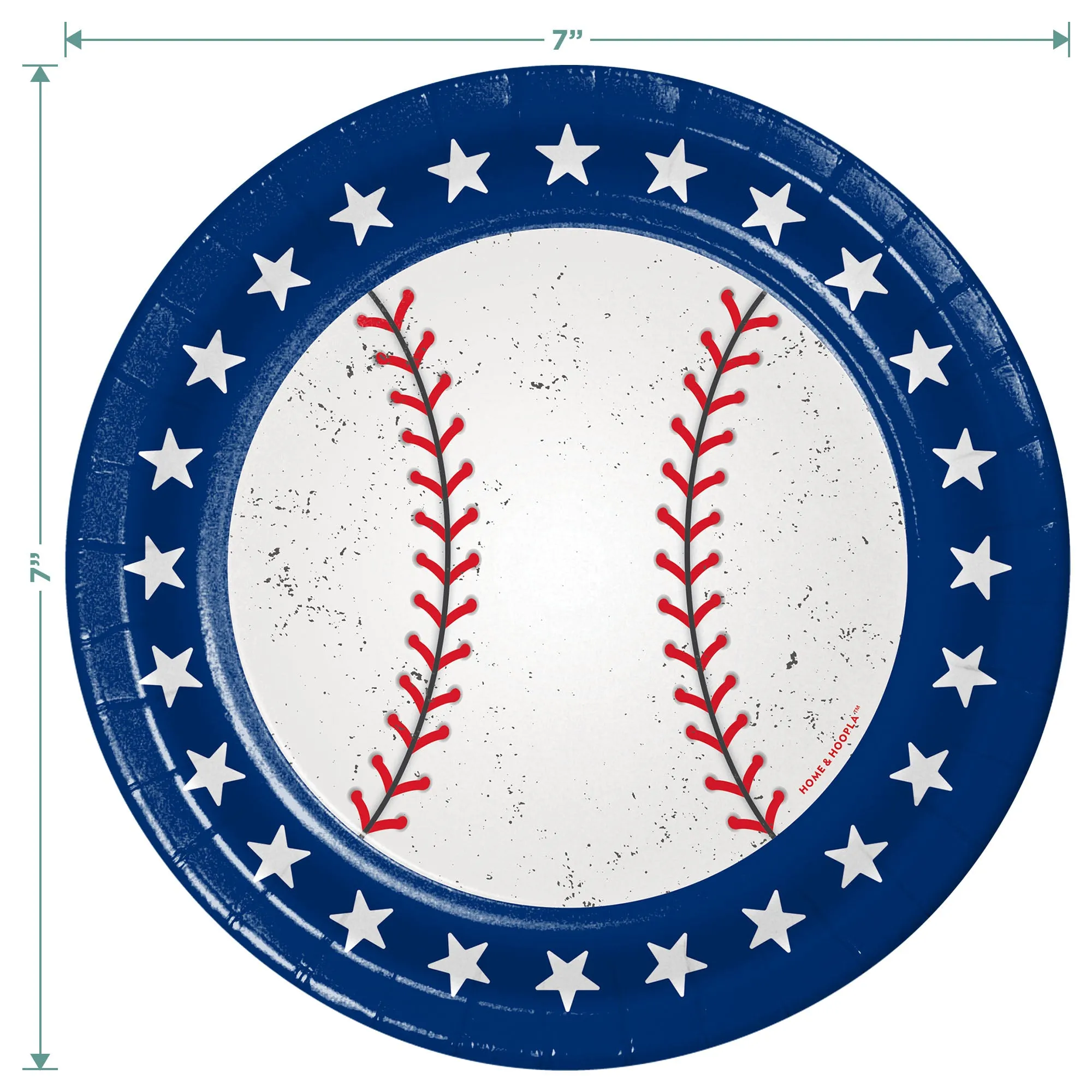 Baseball Party Supplies - Red, White, & Blue All-Star Round Paper Dessert Plates for 16 Guests