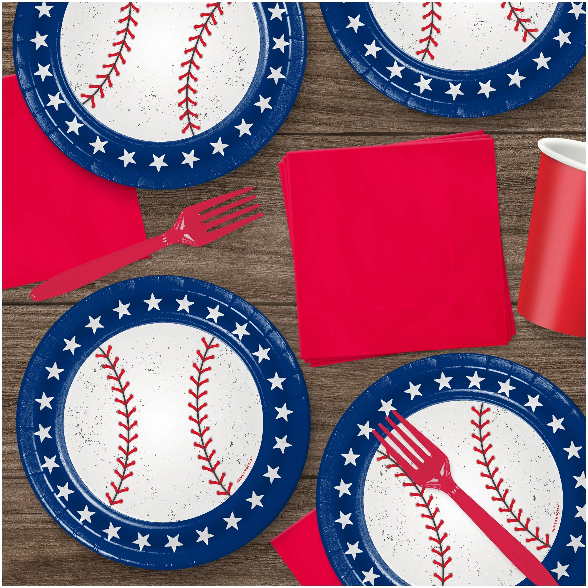 Baseball Party Supplies - Red, White, & Blue All-Star Round Paper Dessert Plates for 16 Guests