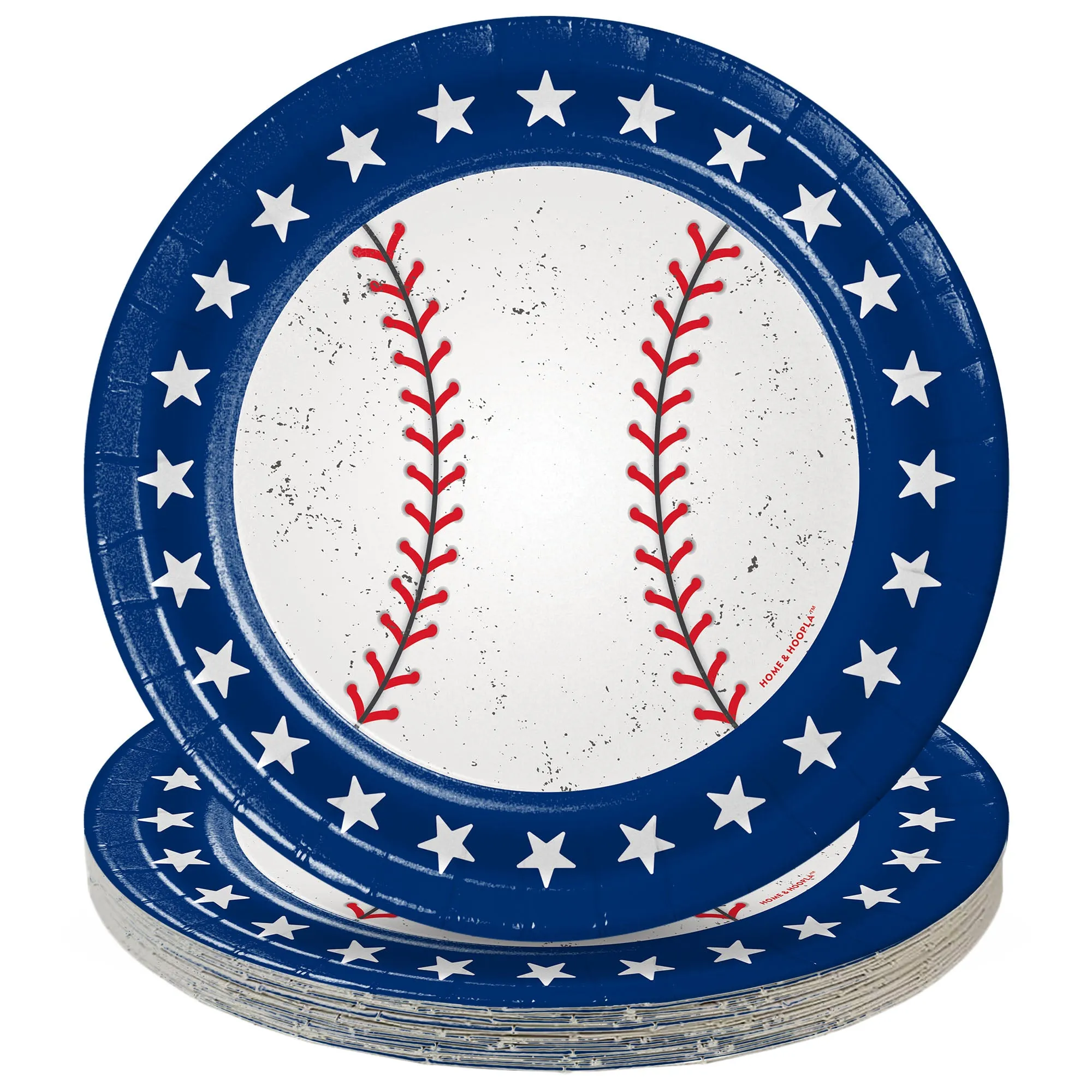 Baseball Party Supplies - Red, White, & Blue All-Star Round Paper Dessert Plates for 16 Guests