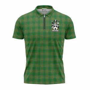 Basile Irish Clan Tartan Zipper Polo Shirt with Coat of Arms