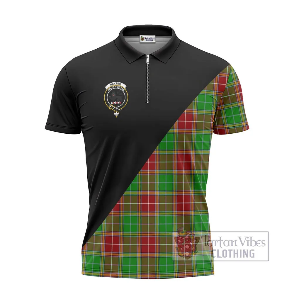 Baxter Modern Tartan Zipper Polo Shirt with Family Crest and Military Logo Style