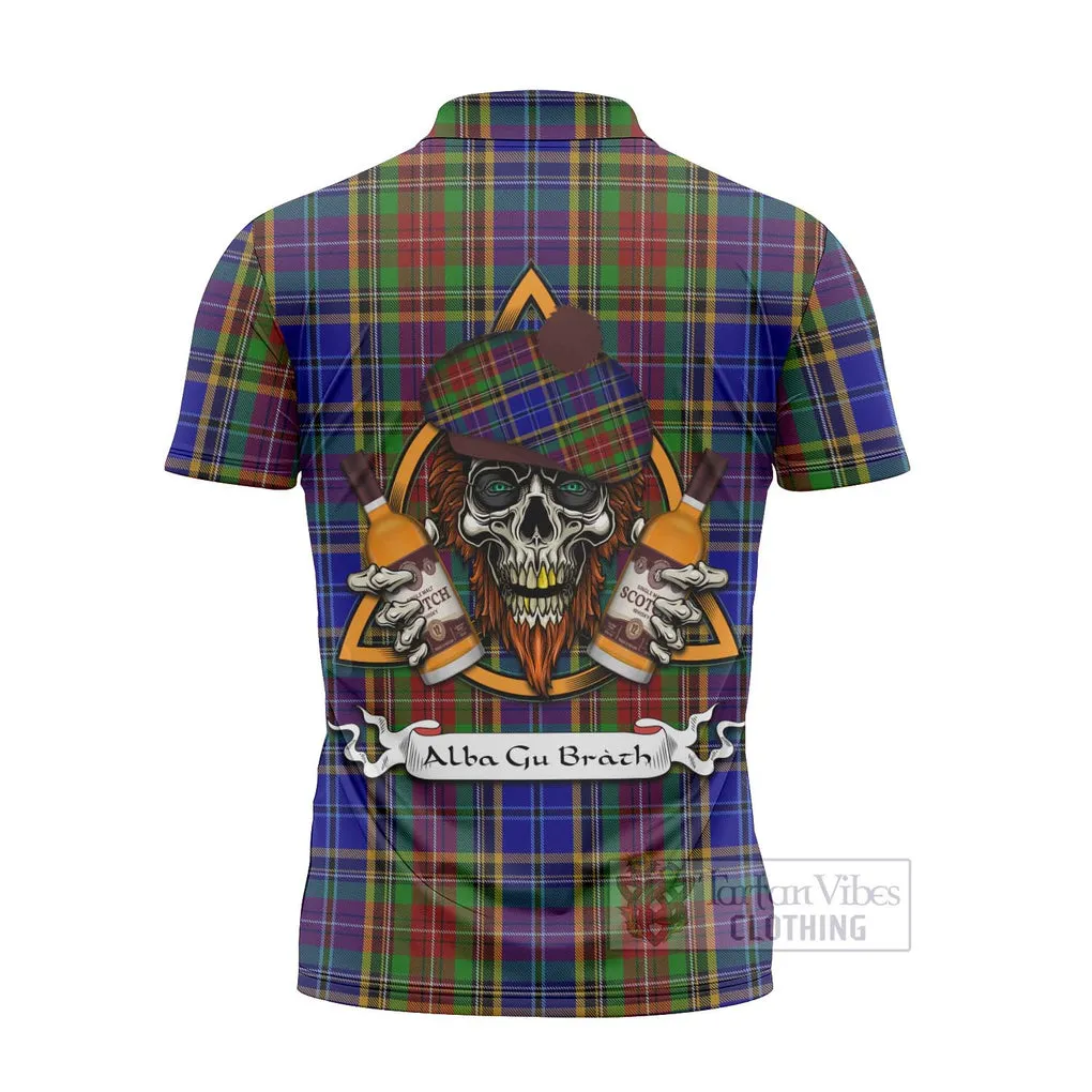 Beattie (Beatty) Tartan Zipper Polo Shirt with Family Crest and Bearded Skull Holding Bottles of Whiskey