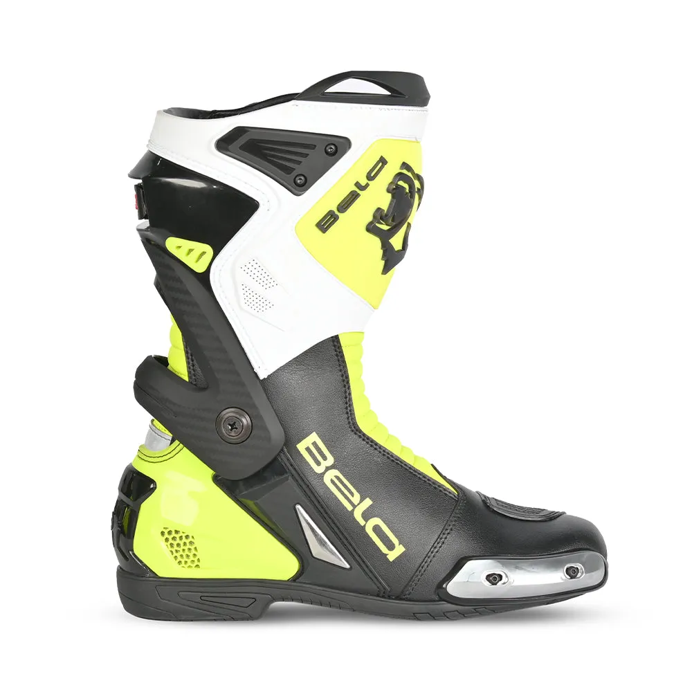 BELA - Turbo Track Racing Motorcycle Boots - Black White Yellow Flou