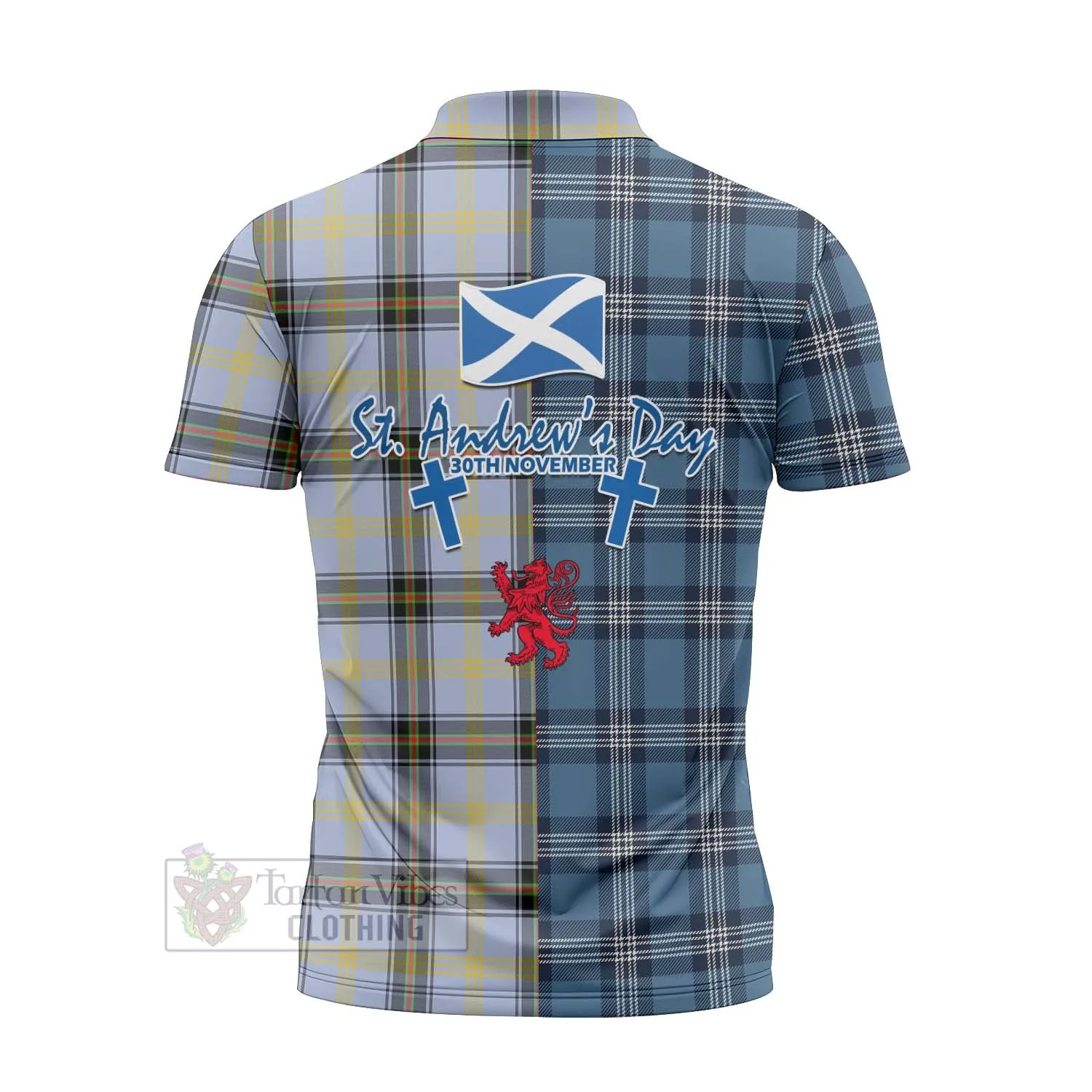 Bell Tartan Zipper Polo Shirt Happy St. Andrew's Day Half Tartan Style