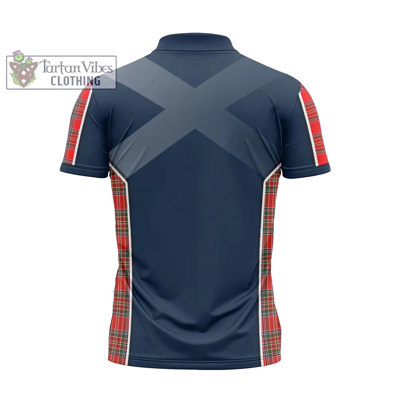 Binning Tartan Zipper Polo Shirt with Family Crest and Scottish Thistle Vibes Sport Style