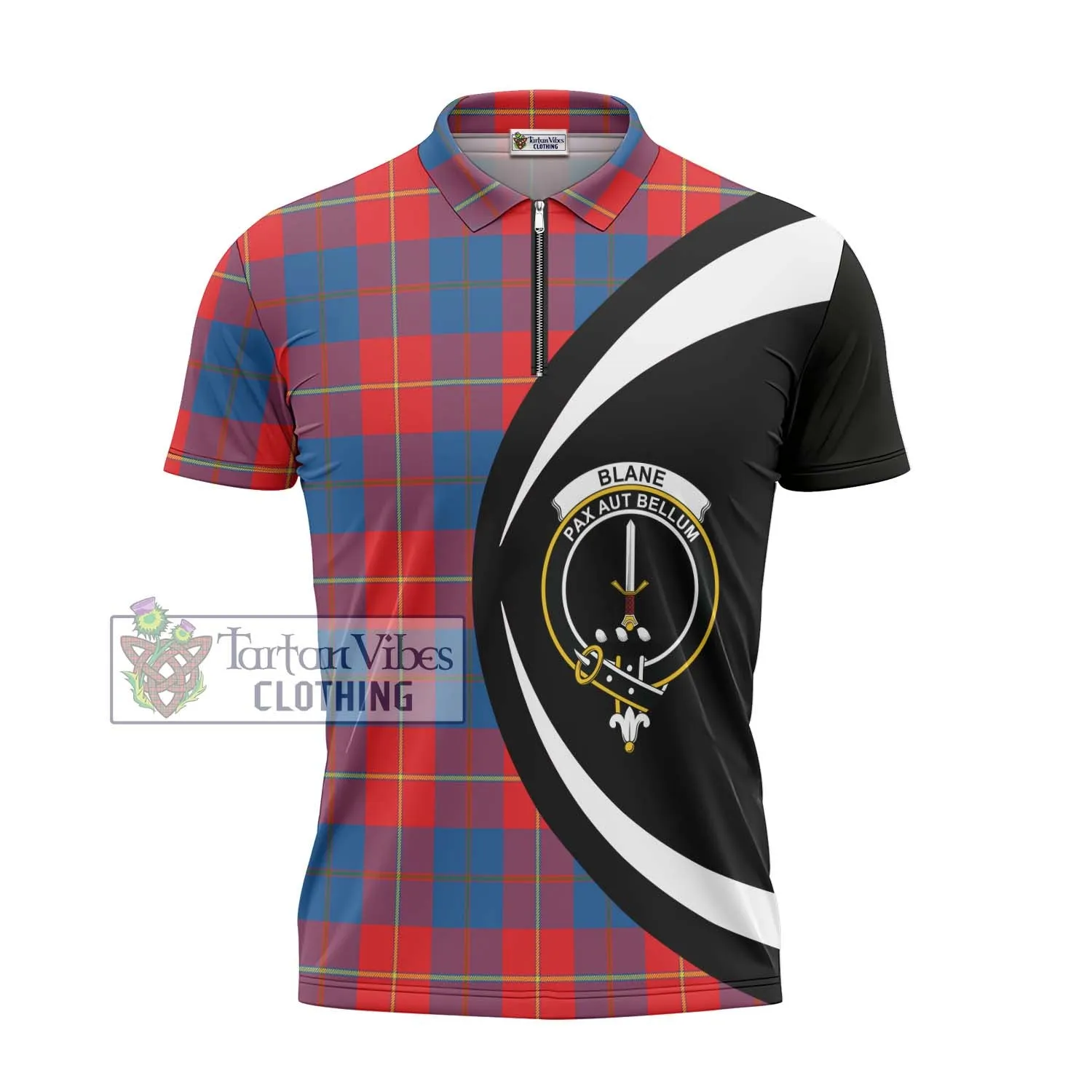 Blane Tartan Zipper Polo Shirt with Family Crest Circle Style