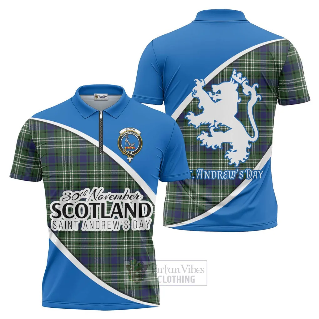 Blyth Family Crest Tartan Zipper Polo Shirt Celebrate Saint Andrew's Day in Style