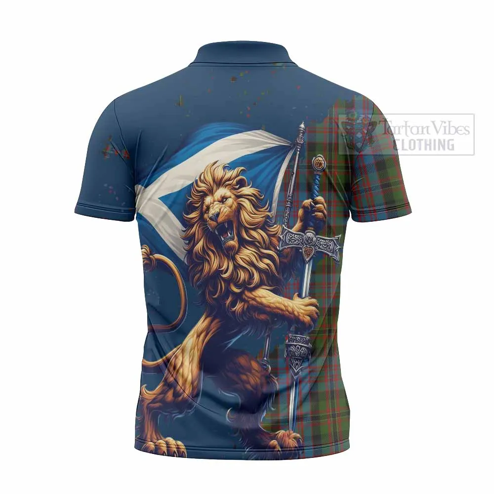 Bowie Tartan Family Crest Zipper Polo Shirt with Scottish Majestic Lion