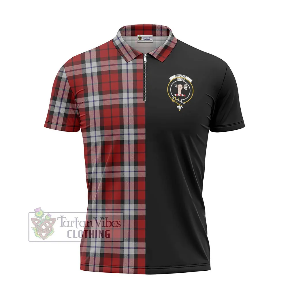 Brodie Dress Tartan Zipper Polo Shirt with Family Crest and Half Of Me Style