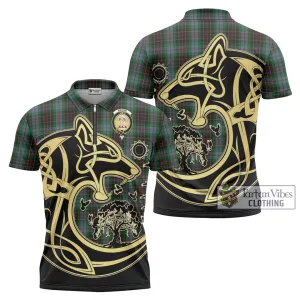 Brodie Hunting Tartan Zipper Polo Shirt with Family Crest Celtic Wolf Style