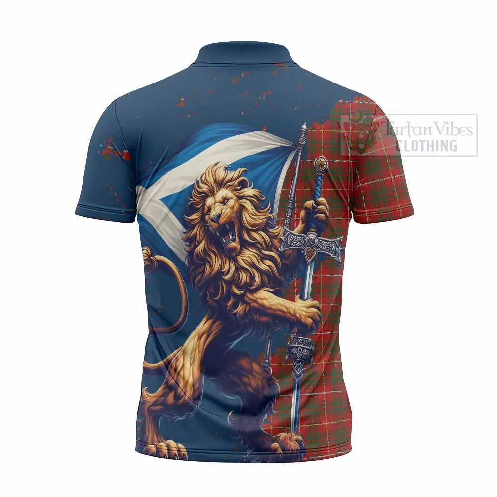 Bruce Tartan Family Crest Zipper Polo Shirt with Scottish Majestic Lion