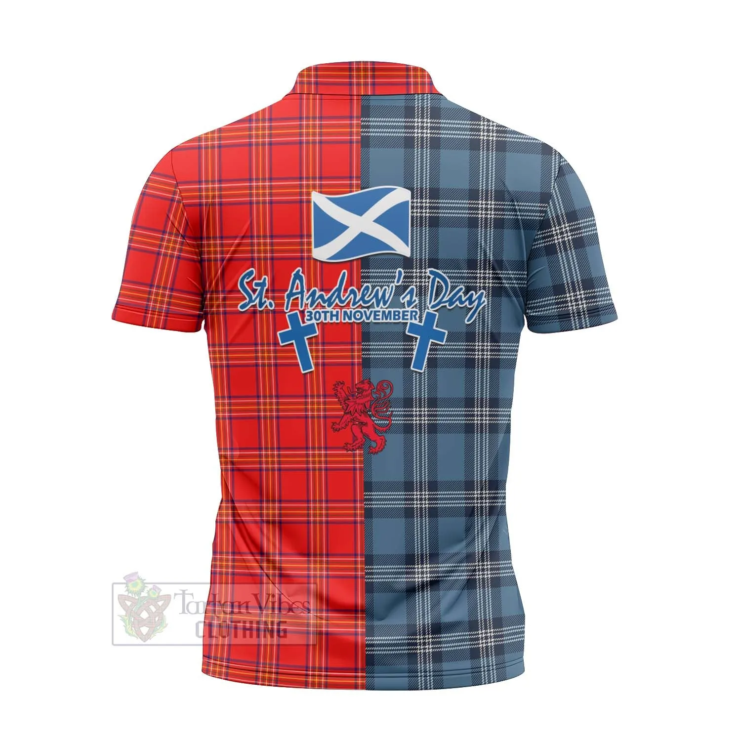 Burnett Tartan Zipper Polo Shirt Happy St. Andrew's Day Half Tartan Style