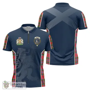 Butter Tartan Zipper Polo Shirt with Family Crest and Lion Rampant Vibes Sport Style