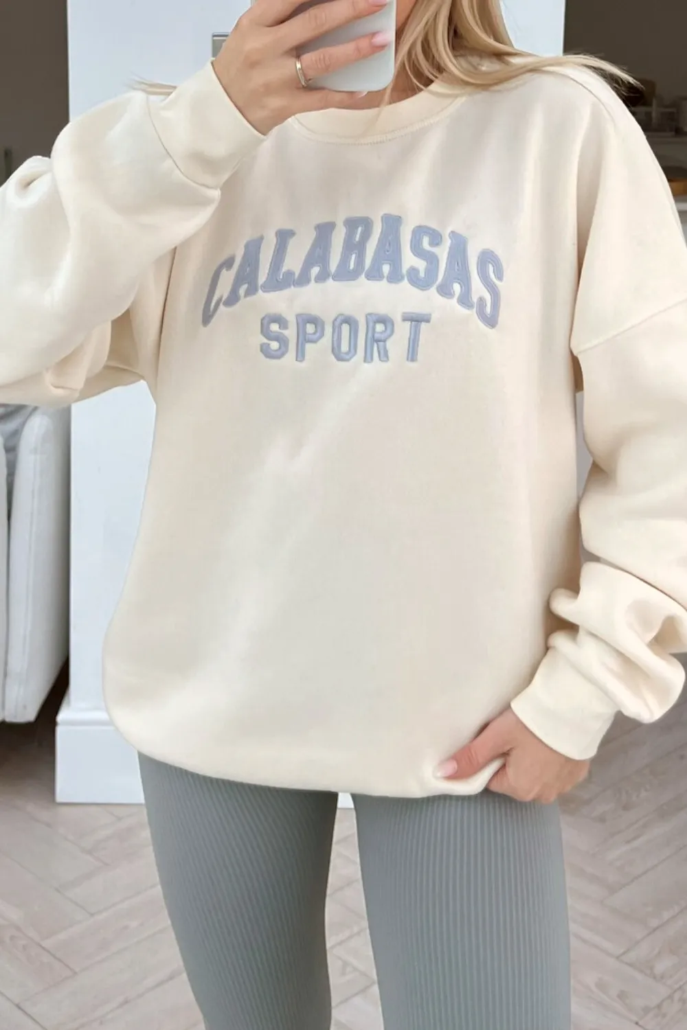 Calabasas ecru embroidered sweater & legging coord