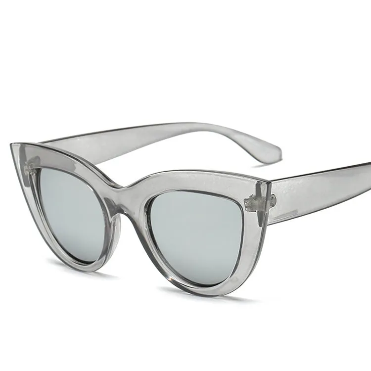 Cat Eye Mirrored Metal Frame UV400 Sunglasses for Women