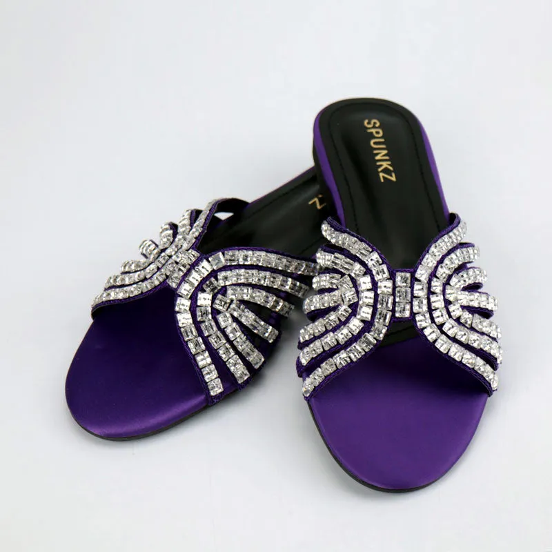 Crystal Strap Decor Synthetic Flat Slide Sandal