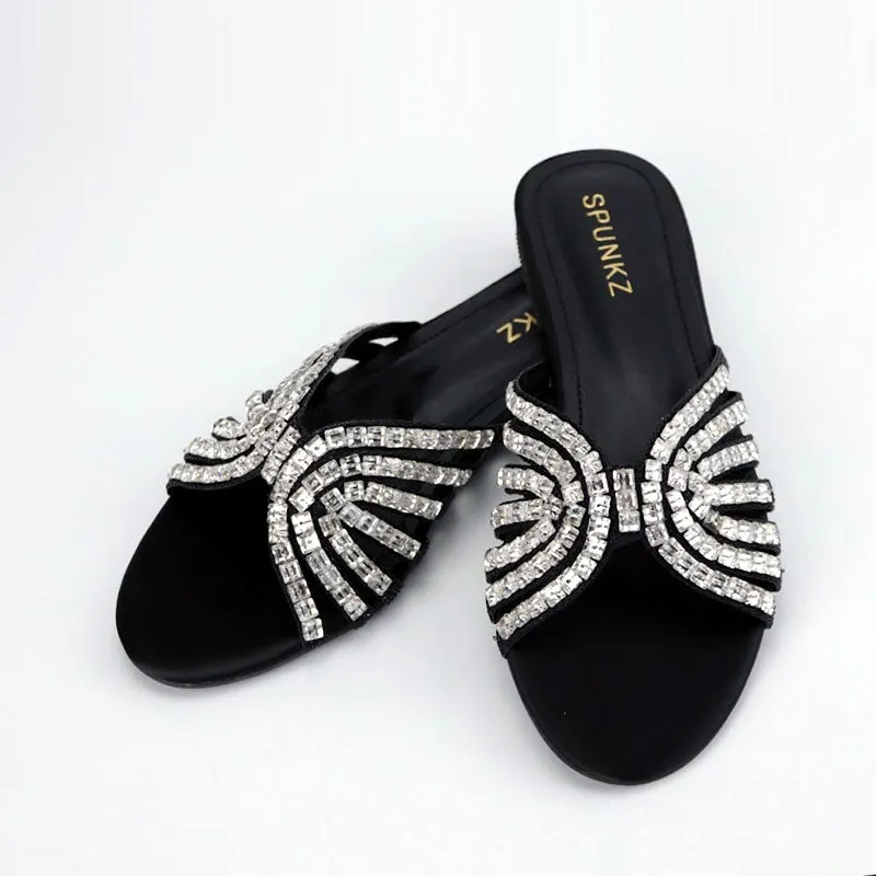 Crystal Strap Decor Synthetic Flat Slide Sandal