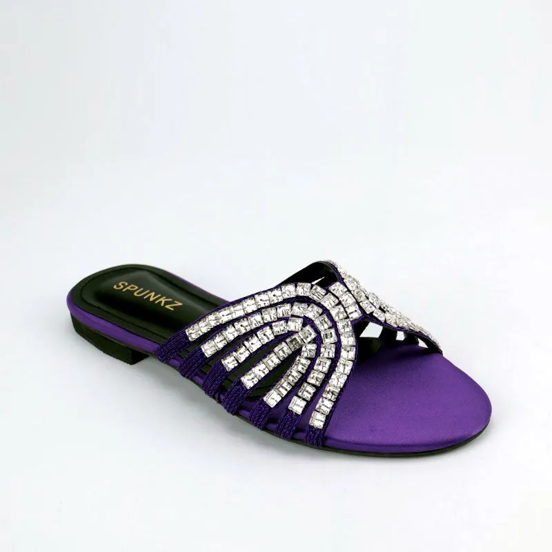 Crystal Strap Decor Synthetic Flat Slide Sandal