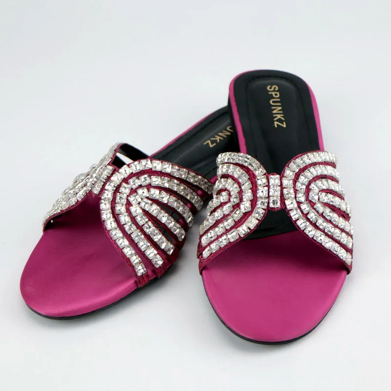 Crystal Strap Decor Synthetic Flat Slide Sandal