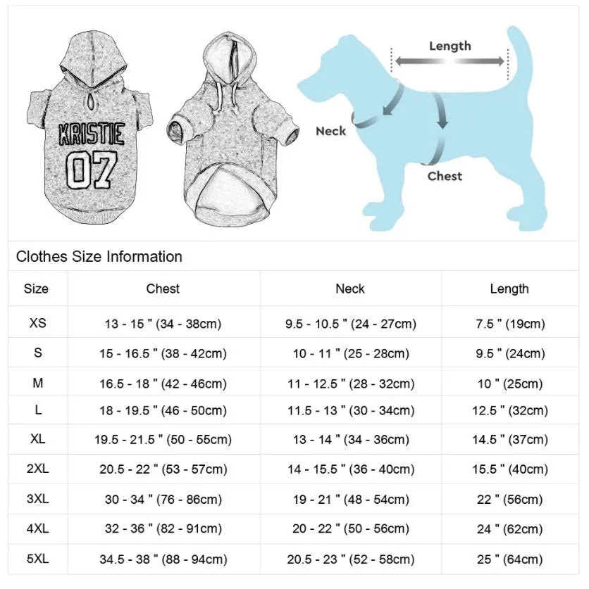 Custom Personalised Dog Puppy Pet Hoodie Clothes Name Sports Jersey XS-4XL - Your Own Text Logo Photo - Sweatshirt - Puppy Clothing Lover