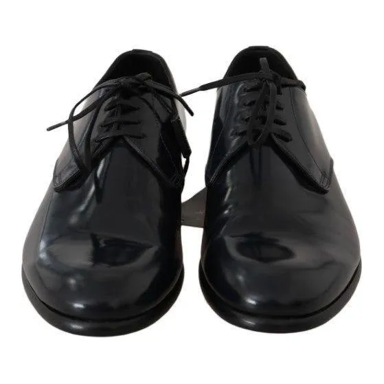 Dolce & Gabbana Elegant Dark Blue Leather Derby Shoes