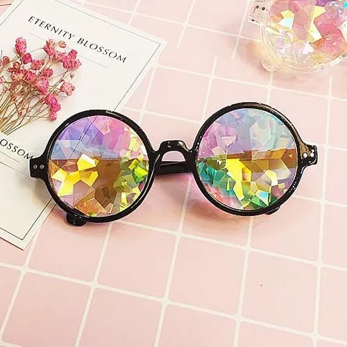 EDM Concert Party Pub Kaleidoscope Effect Dual Side Pebble Adult Glasses(Black)