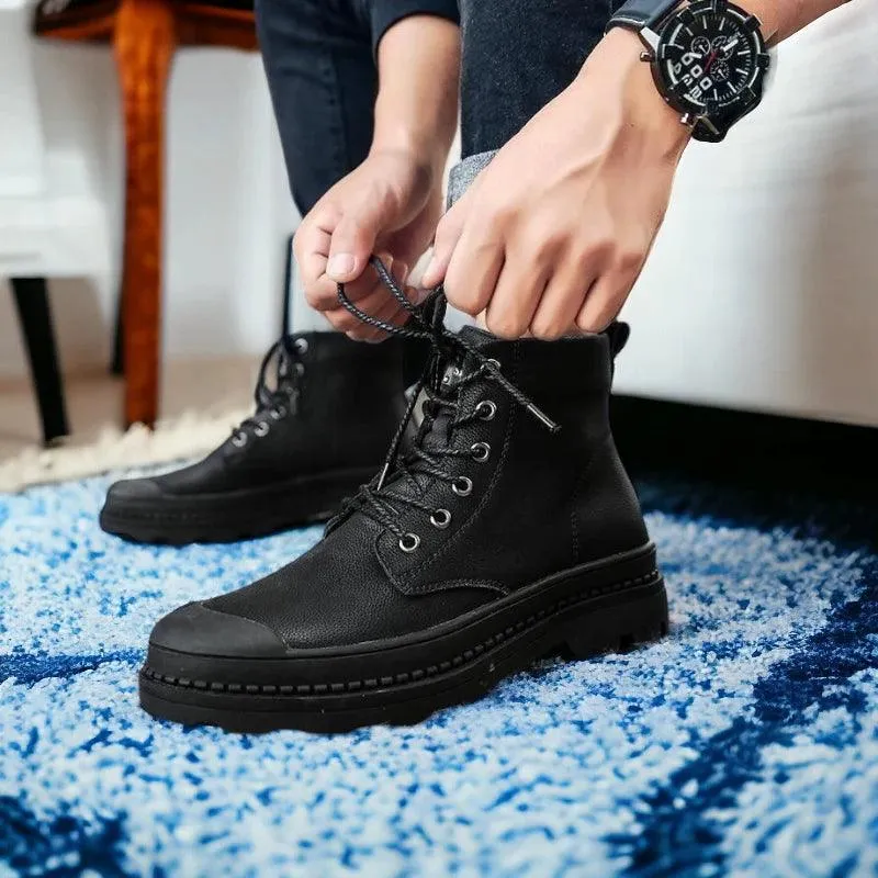 Fashion Business Men's Casual Shoes Lace Up Black Ankle Boots JOS0132-B