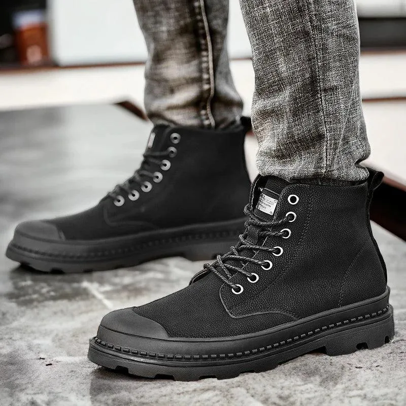 Fashion Business Men's Casual Shoes Lace Up Black Ankle Boots JOS0132-B