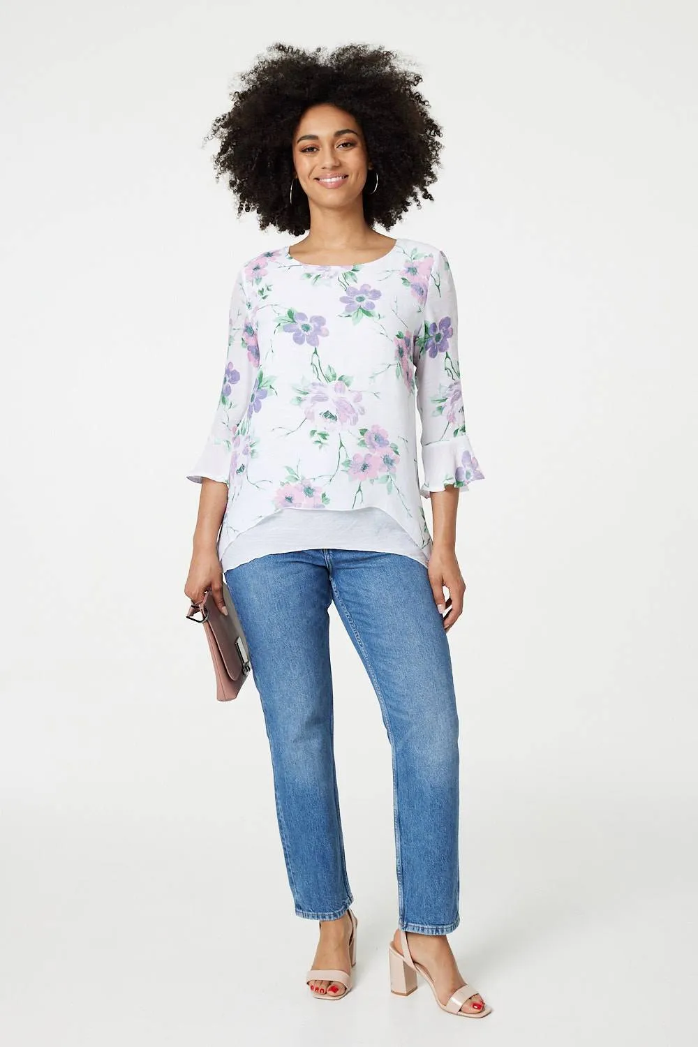 Floral Layered Hem Blouse Top